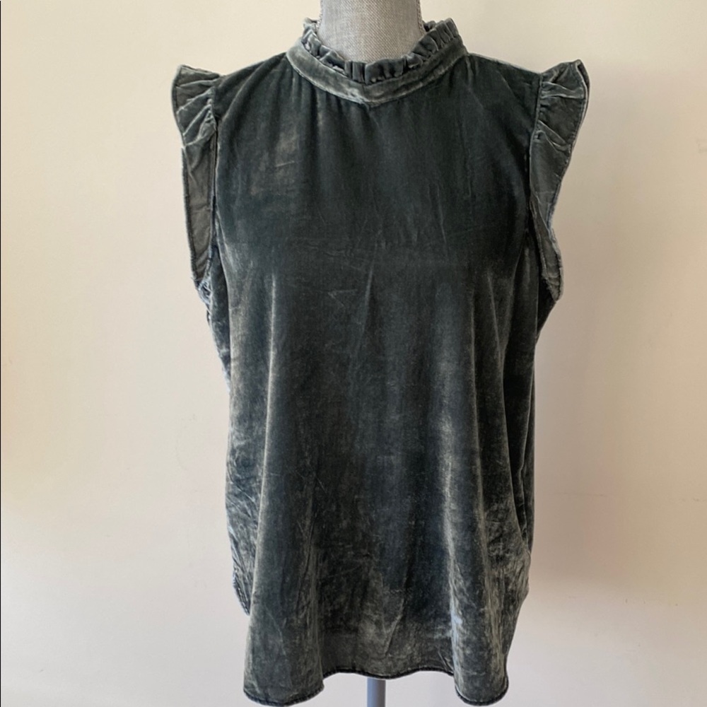Whimsigoth Velvet Ruffle Neck and Sleeve Top Silver Gray Size Medium